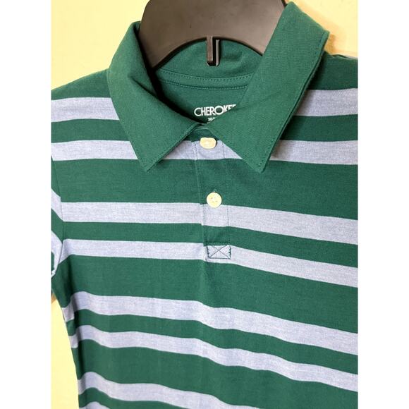 CHEROKEE YOUTH GREEN AND GRAY STRIPES SHORT SLEEVE POLO SHIRT SIZE MEDIUM 8-10 - Picture 3 of 7